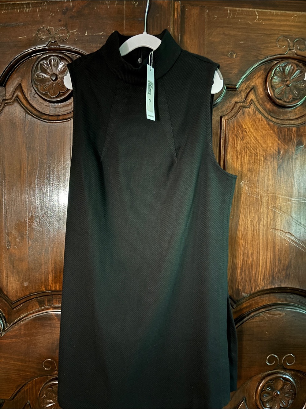 Trina Turk Black Ribbed Mock Neck Tunic Top